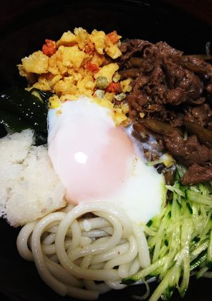 温玉のせ牛ゴボウの冷やしうどん-レシピのメイン写真
