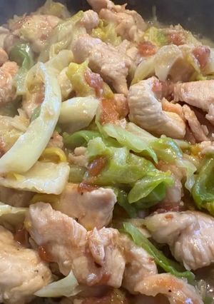 キャベツ、鶏胸肉、梅干し、蒸し炒め-レシピのメイン写真