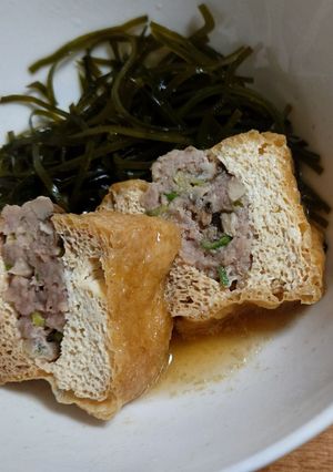 栃尾揚げの肉詰めと切り昆布の含め煮-レシピのメイン写真