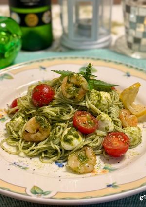海老とモッツァレラチーズのジェノベーゼ冷製パスタ-レシピのメイン写真