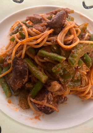 名残の苦瓜と鶏レバーのスパゲティーニ-レシピのメイン写真