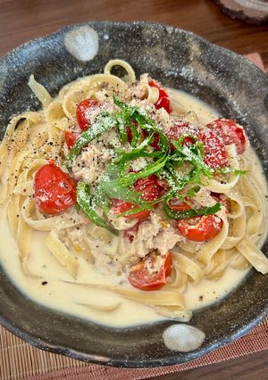 大葉香る♪ツナトマトのクリームフィットチーネ-レシピのメイン写真