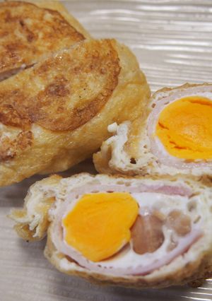 袋揚げ玉☆焼き鳥とベーコンの旨み-レシピのメイン写真