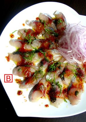 鯵のカルパッチョ♪～梅ドレッシングで～-レシピのメイン写真