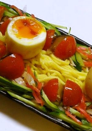 冷やし中華こんにゃくにとろり半熟味付け卵-レシピのメイン写真