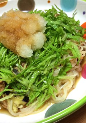 茄子と鯖缶とレタスのおろしそうめん-レシピのメイン写真