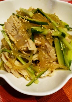 きゅうり！茹で鶏もも肉＊こんにゃく寒天♪-レシピのメイン写真