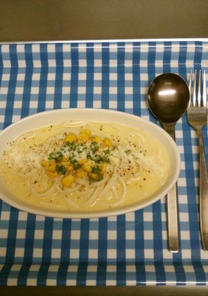 お昼にコーンなうどん-レシピのメイン写真