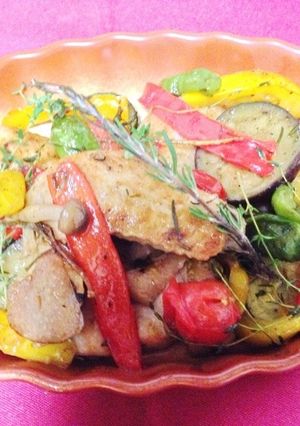 超簡単！ローストチキンと夏野菜の香草焼き-レシピのメイン写真