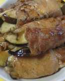 豚ロース薄切り肉で巻いて焼きました