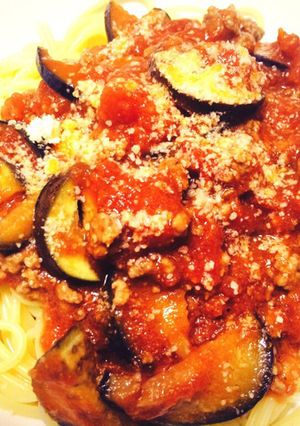 ナスと挽肉のトマトパスタ-レシピのメイン写真