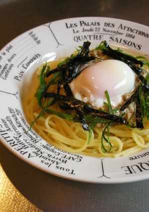 温玉のせピリ辛納豆ソースのスパゲティ♪-レシピのメイン写真