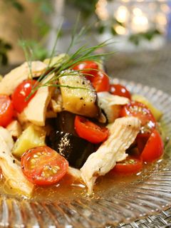 茄子とトマトと蒸し鶏のレモン醤油マリネ-レシピのメイン写真