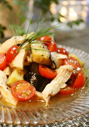 茄子とトマトと蒸し鶏のレモン醤油マリネ-レシピのメイン写真