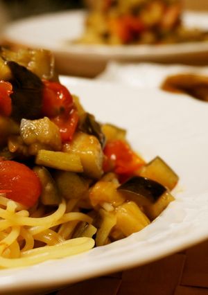 茄子とプチトマトのパスタ-レシピのメイン写真