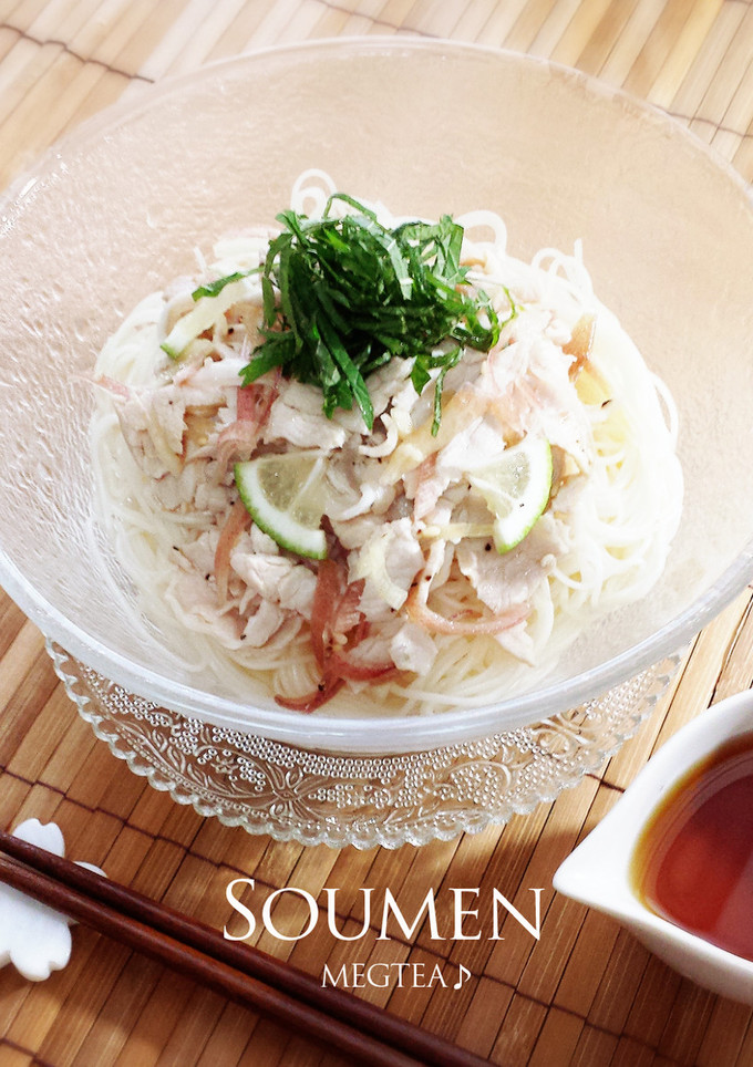 みょうがとかぼすの冷しゃぶそうめん♪-レシピのメイン写真