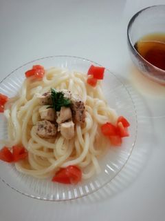 梅しそ×鶏ささみの冷やしうどん☆。•-レシピのメイン写真