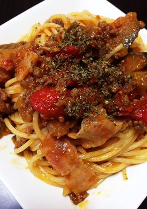 茄子とトマトのミートパスタ-レシピのメイン写真