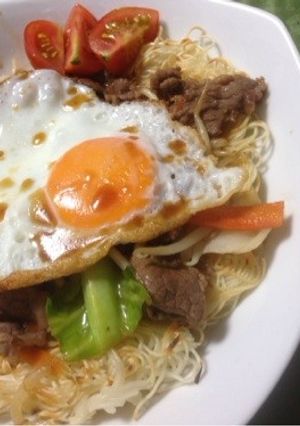 焼肉のタレで☆堅焼きそうめん-レシピのメイン写真