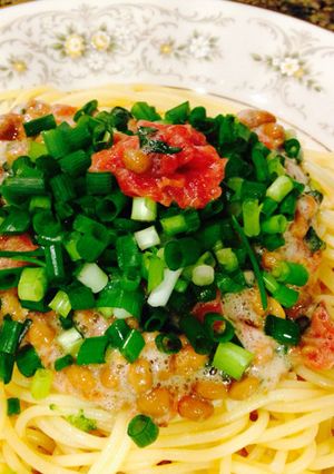 暑い日さっぱり！梅と大葉の納豆冷製パスタ-レシピのメイン写真