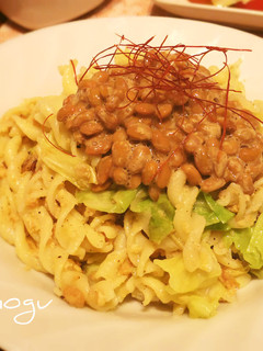 大豆ミートのペペロンチーノ~納豆乗せ~-レシピのメイン写真