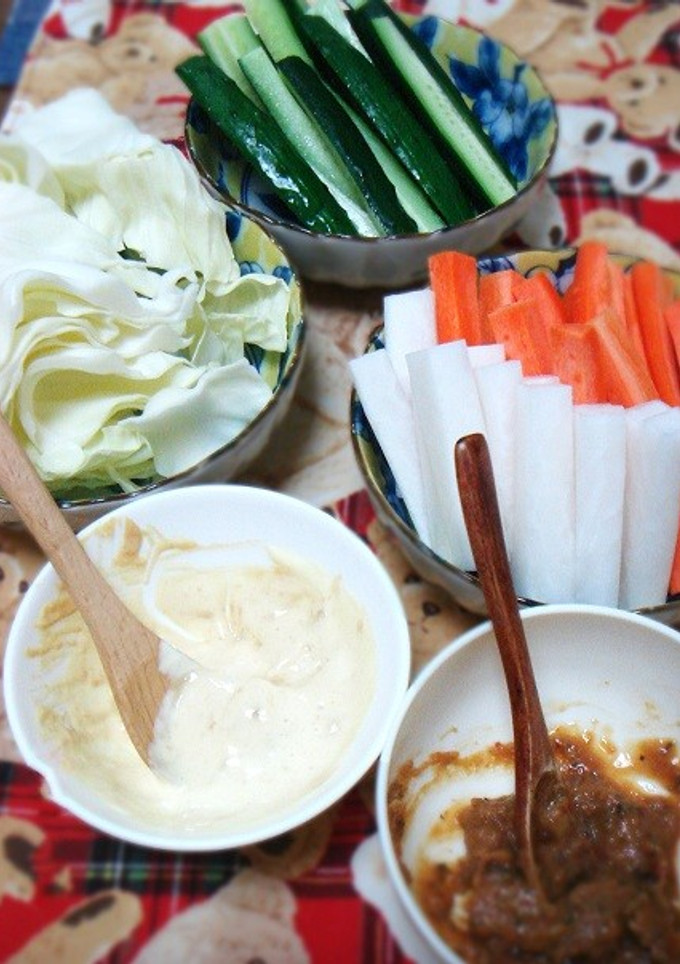 夏のおつまみ、生野菜を味噌ディップで。-レシピのメイン写真