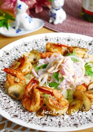 海老のスパイス炒め　胡瓜＆オニスラ添え-レシピのメイン写真