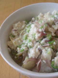 夏の昼に!切って混ぜるだけ♪夏野菜豆腐丼-レシピのメイン写真