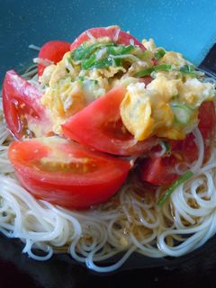 トマトとちりめんじゃこの卵とじ素麺-レシピのメイン写真