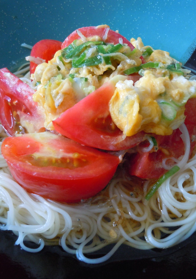 トマトとちりめんじゃこの卵とじ素麺-レシピのメイン写真