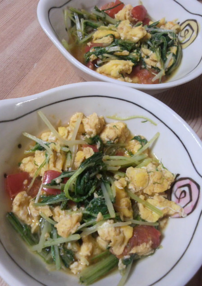 水菜トマト卵のオイスターソース炒め-レシピのメイン写真