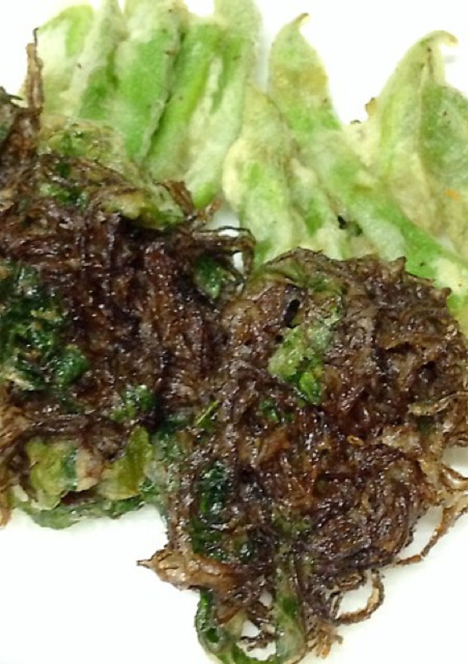 もずくと大葉のかき揚げとインゲンの天ぷら-レシピのメイン写真