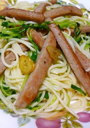 スパムと豆苗のパスタ-レシピのメイン写真