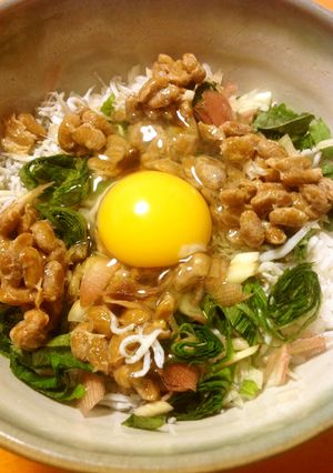 しらす納豆ミョウガ大葉の月見丼♡-レシピのメイン写真
