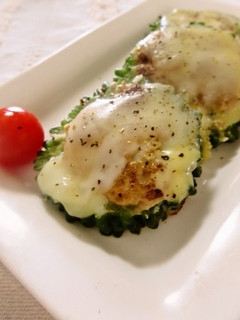 ゴーヤ(ピーマン)味噌バーグのチーズ焼き-レシピのメイン写真