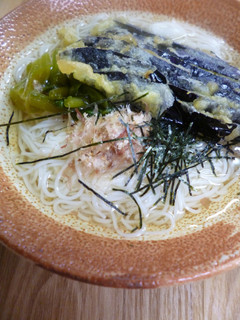 なすの天ぷらをのせて・ぶっかけそーめん-レシピのメイン写真