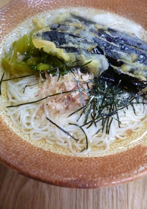 なすの天ぷらをのせて・ぶっかけそーめん-レシピのメイン写真