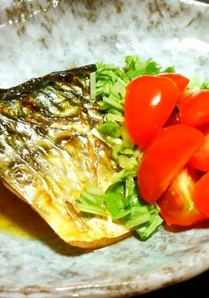 鯖の塩焼きに水菜＆トマト♪-レシピのメイン写真