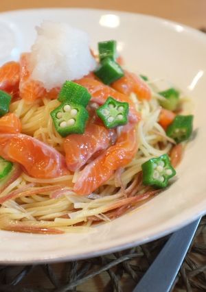サーモンとオクラの和風冷製パスタ-レシピのメイン写真