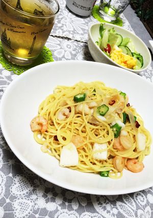 オクラとシーフードの和風ペペロンチーノ-レシピのメイン写真