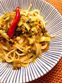 * 高菜と豚ひき肉のピリ辛パスタ *-レシピのメイン写真