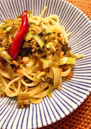 * 高菜と豚ひき肉のピリ辛パスタ *-レシピのメイン写真