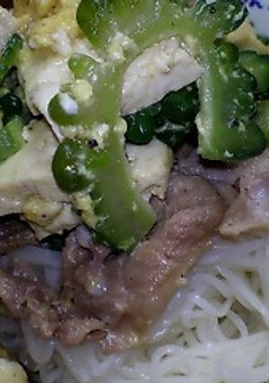 冷えアツアツ★ゴーヤちゃんぷるのせ素麺!-レシピのメイン写真