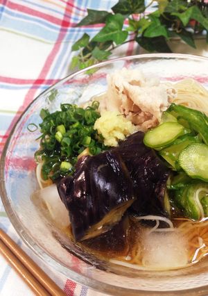 暑い日に♪揚げないナスと冷しゃぶそうめん-レシピのメイン写真