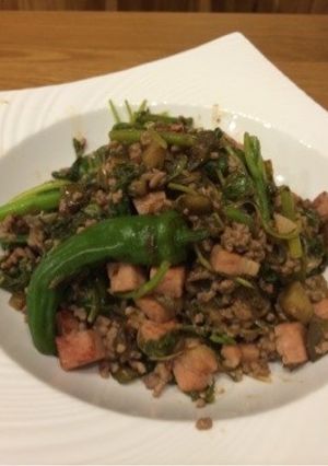 アマランサス(葉)と春雨の挽肉炒め-レシピのメイン写真
