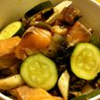 鰻、サーモン、きのこ、ズッキーニのサラダ