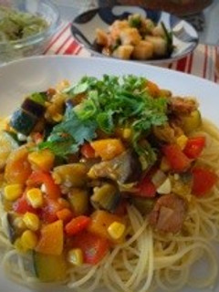 夏野菜のカレー風味スパゲティー-レシピのメイン写真