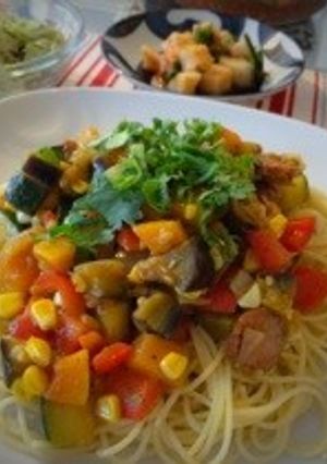 夏野菜のカレー風味スパゲティー-レシピのメイン写真