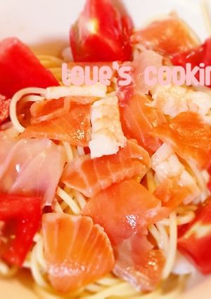 夏野菜！トマトとシーフードの冷製パスタ-レシピのメイン写真