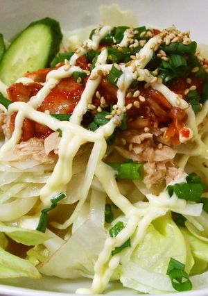 韓国風？キムチとツナのサラダうどん-レシピのメイン写真